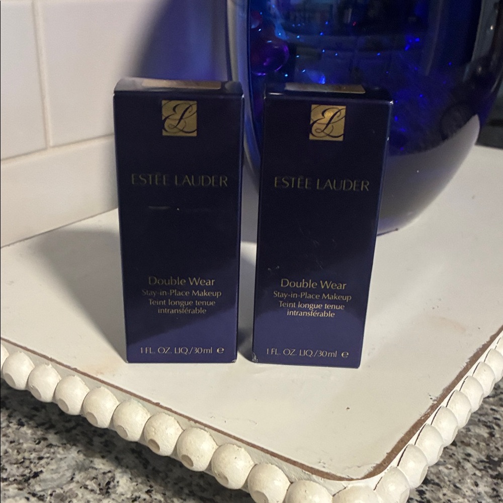 TWO Estee Lauder Double Wear Foundation - Classic Blue Packaging.